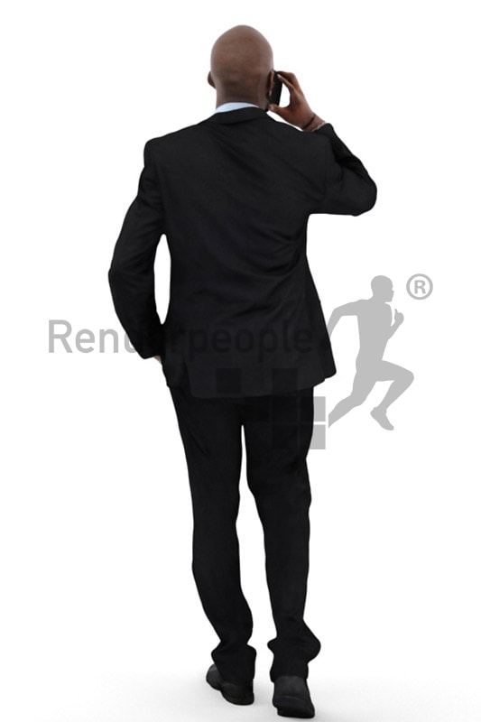 3d people business, black 3d man walking and talking on the phone