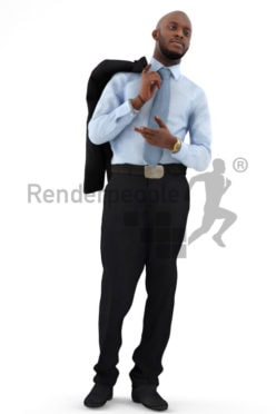 3d people business, black 3d man carrying his jacket over his shoulder