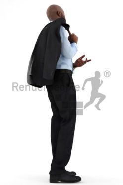 3d people business, black 3d man carrying his jacket over his shoulder