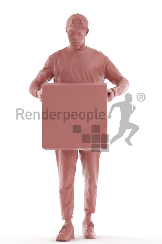 Posed 3D People model for renderings – black man carrying a packing case