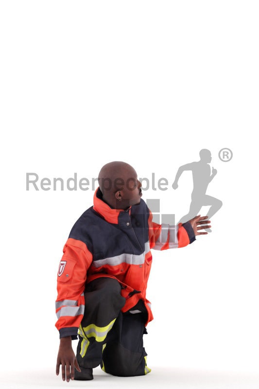 3d people worker, black man crouching and talking