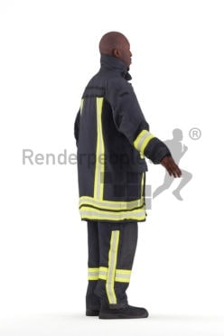 Rigged 3D People model for Maya and Cinema 4D, black man, fireworker clothes