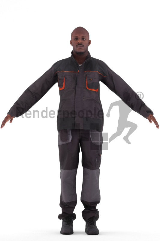 3d people worker, black 3d man rigged
