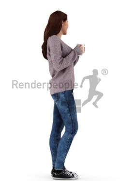 3d people casual, middle eastern 3d woman drinking a coffee