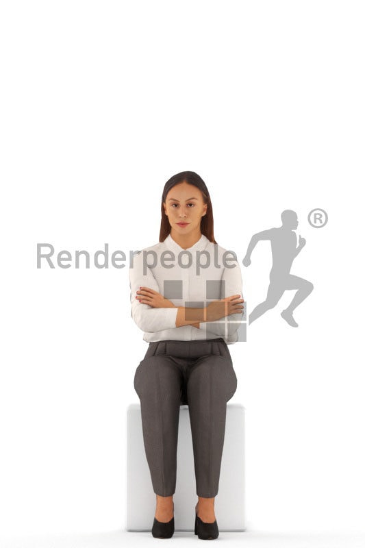 Animated 3D People model for Unreal Engine and Unity – european woman in office clothes, sitting