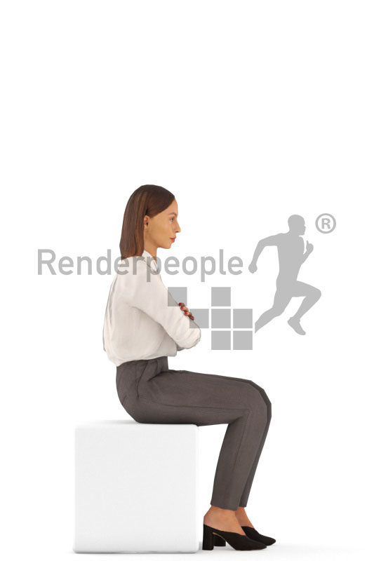 Animated 3D People model for Unreal Engine and Unity – european woman in office clothes, sitting