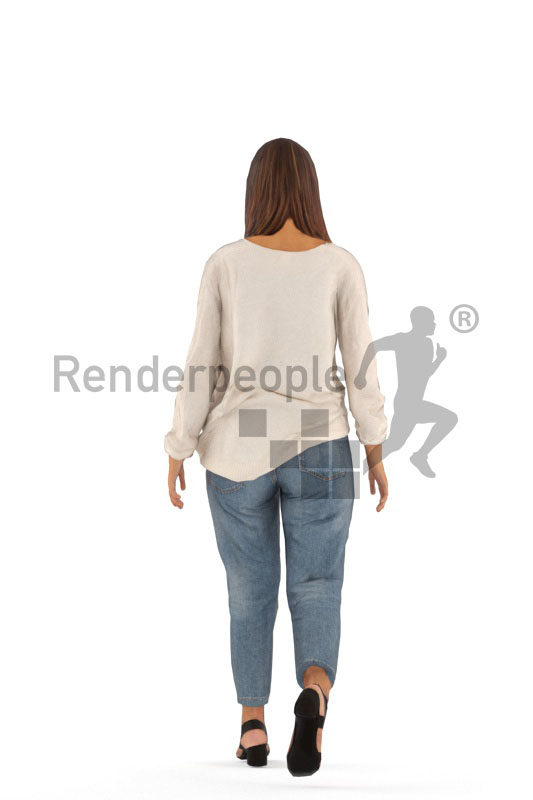 Animated human 3D model by Renderpeople – european woman in casual mom jeans look, walking
