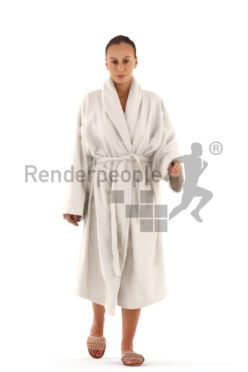 3d people spa, white 3d woman walking in bathrobe