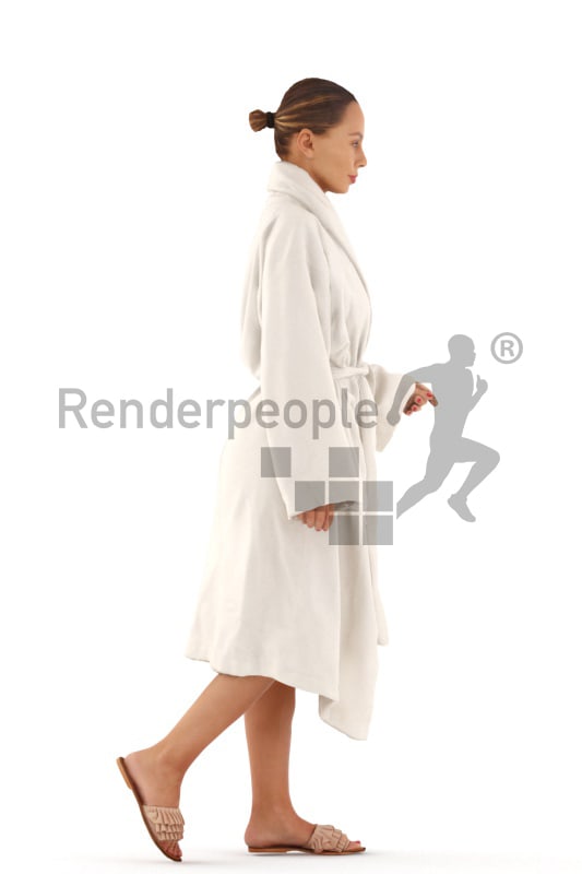 3d people spa, white 3d woman walking in bathrobe