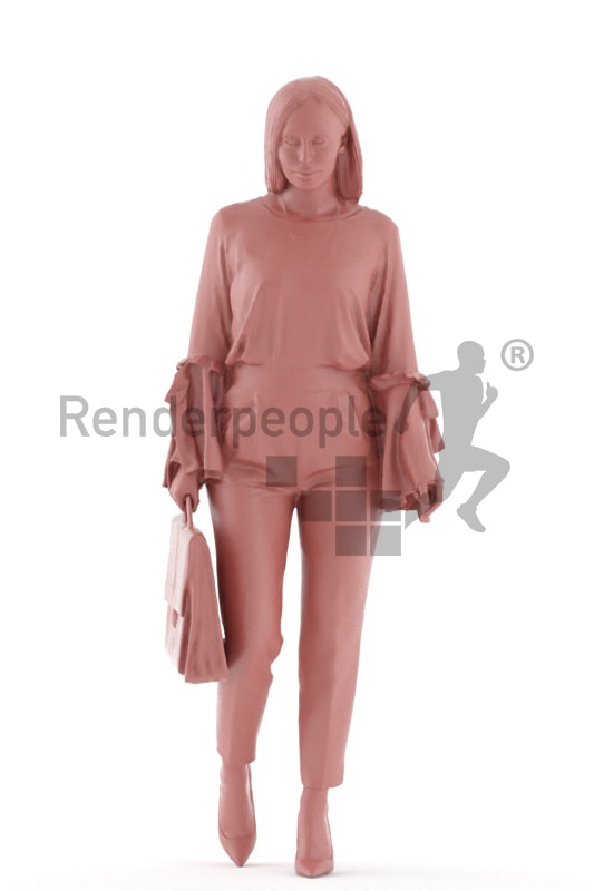 3d people business, white 3d woman walking with a briefcase