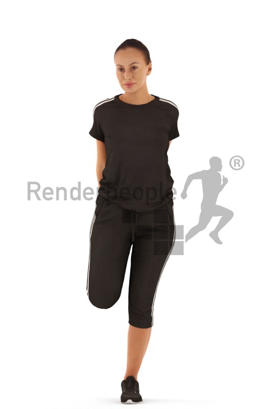 3d people sports, white 3d woman stretching