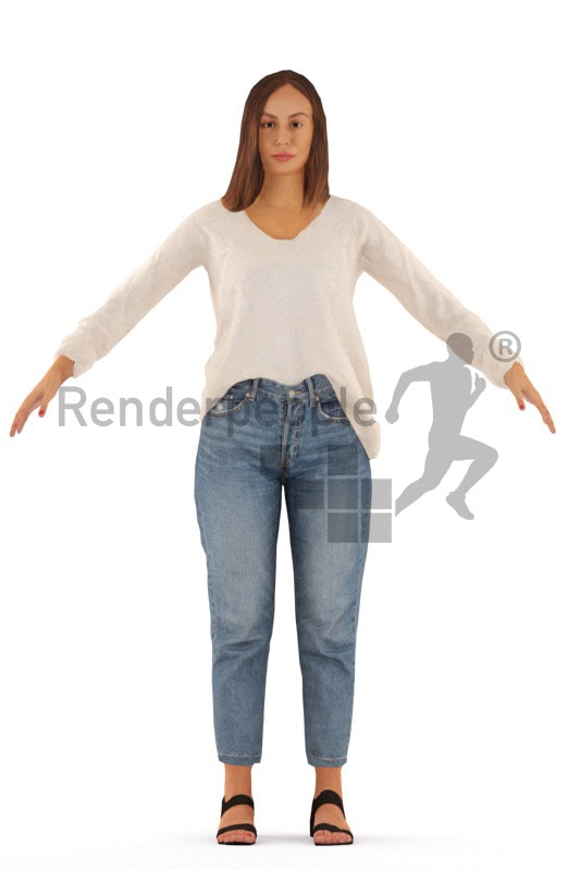 3d people casual, rigged white woman in A Pose