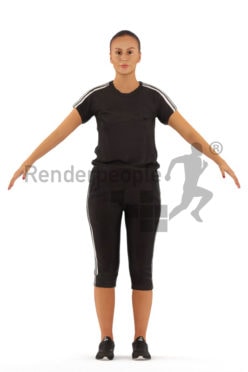 3d people sports, rigged white woman in A Pose