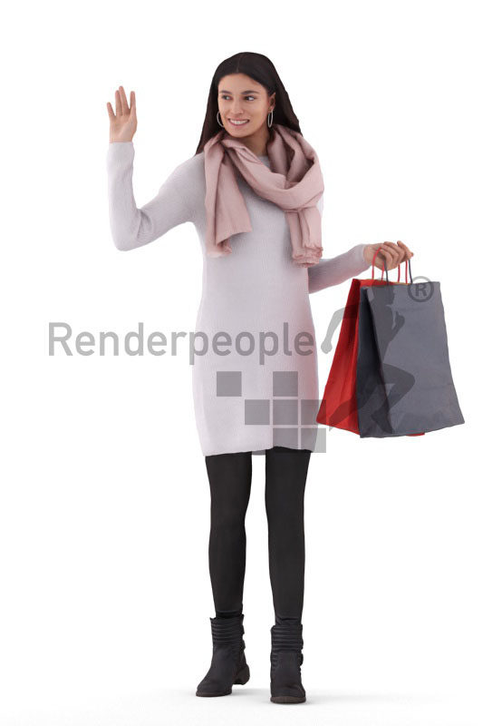 3D People model for 3ds Max and Cinema 4D – european woman, walking with shopping bags and saluting