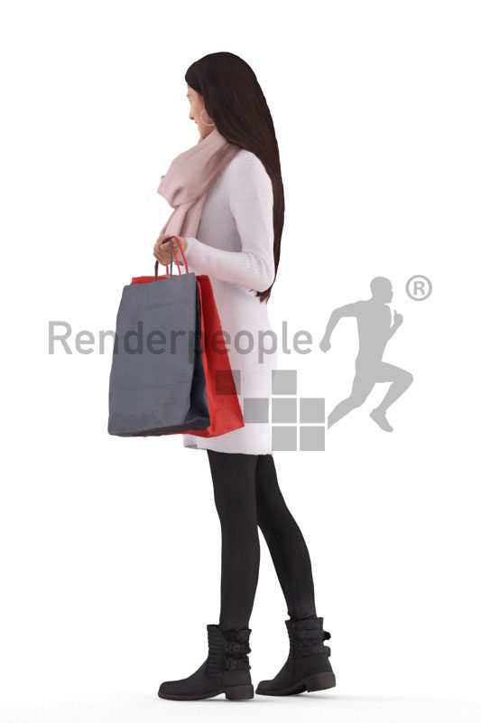 3D People model for 3ds Max and Cinema 4D – european woman, walking with shopping bags and saluting