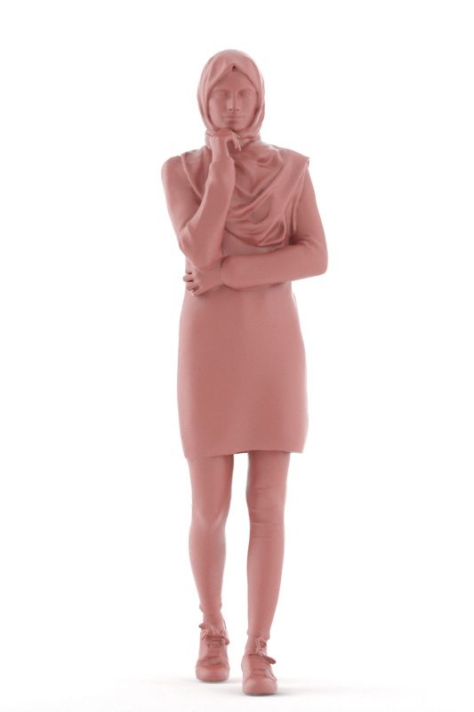 Posed 3D People model by Renderpeople – white woman in a hijab, walking