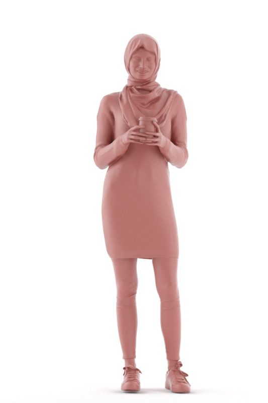 Posed 3D People model by Renderpeople – white woman in a hijab