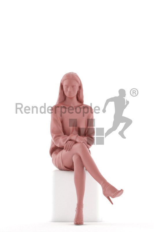 Posed 3D People model for renderings – middle eastern woman in event look, sitting and smiling