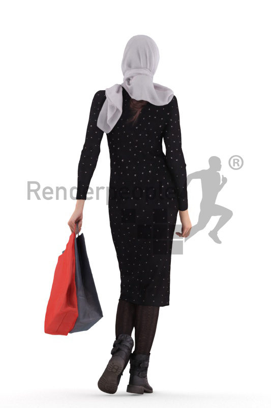 3D People model for 3ds Max and Blender – woman in hijab, with shopping bags
