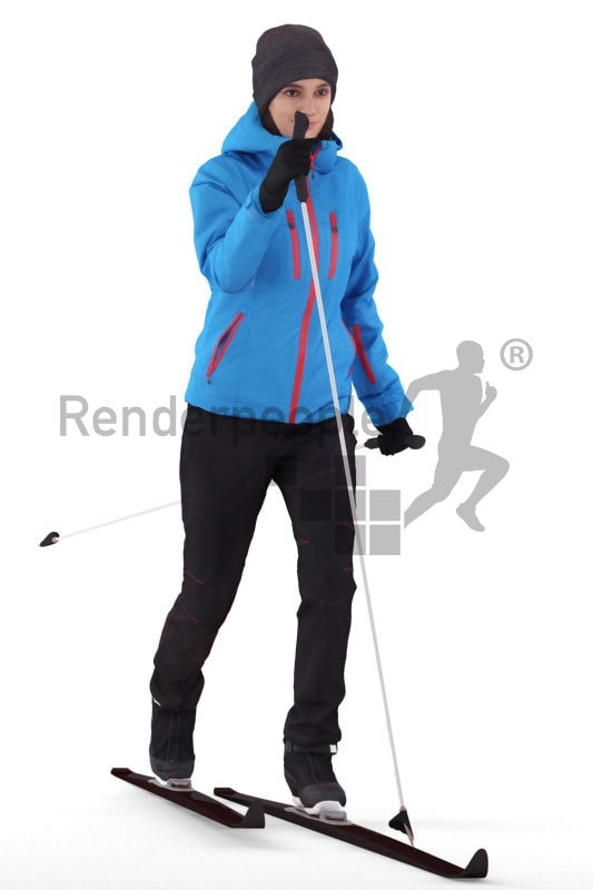 3D People model for 3ds Max and Blender, woman, skiing, with ski equipment