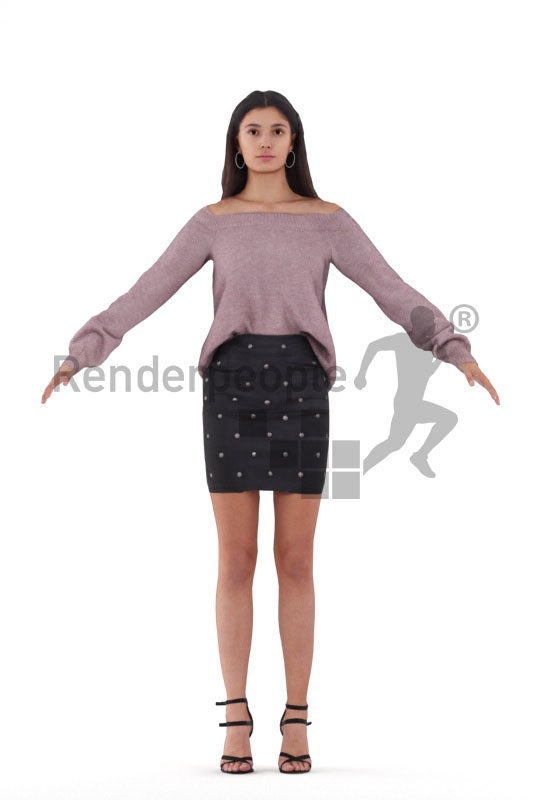 Rigged 3D People model for Maya and Cinema 4D – young woman in event look