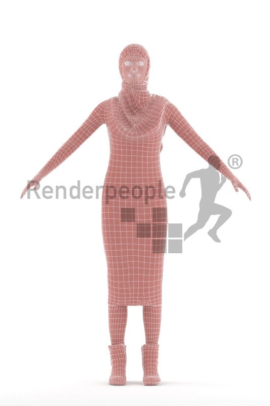 Rigged human 3D model by Renderpeople, woman with hijab