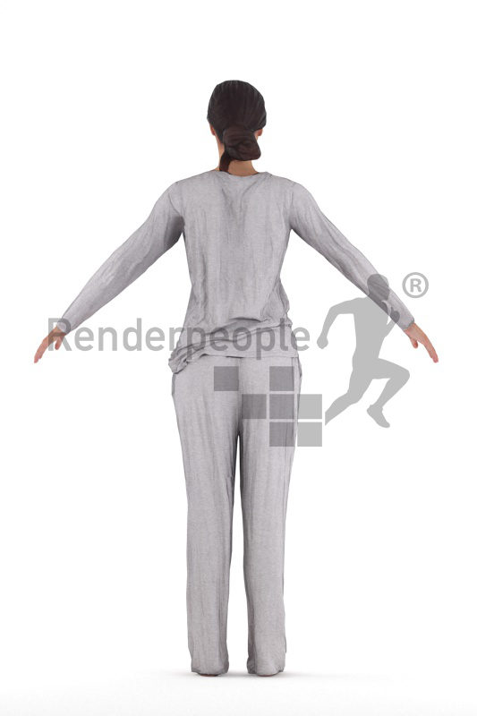 Rigged and retopologized 3D People model, white woman, sleepwear