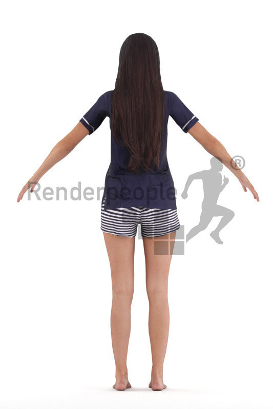 Rigged and retopologized 3D People model – european woman in shorty pyjama