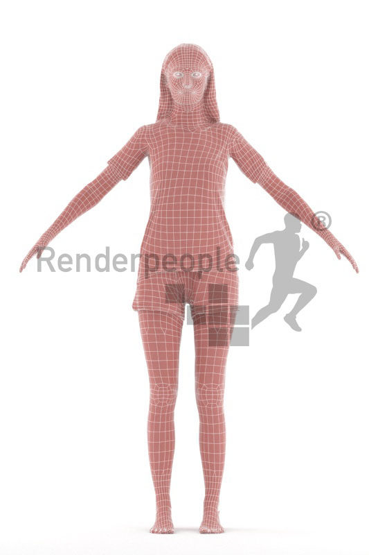 Rigged and retopologized 3D People model – european woman in shorty pyjama