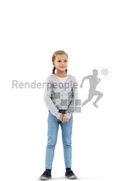 3d people kids, white 3d child standing